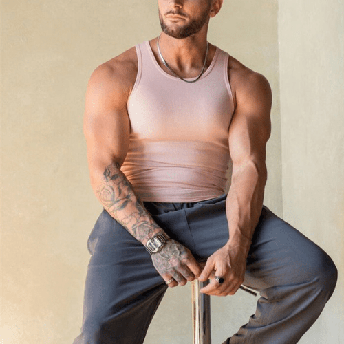 Sleeveless men's fitness T-shirt made from breathable material – Nico-Pink-M-State of Style