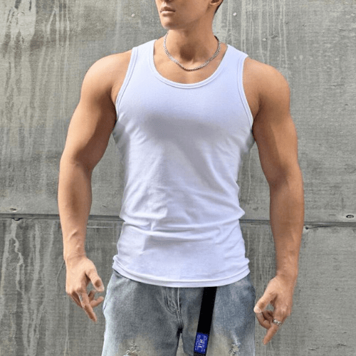 Sleeveless men's fitness T-shirt made from breathable material – Nico-White-M-State of Style