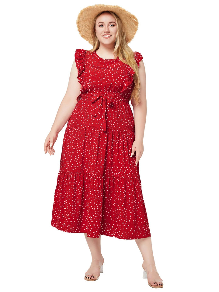 Sleeveless Polka Dot Summer Dress in Plus Size-Red-2XL-State of Style