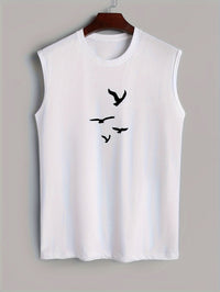 Sleeveless shirt with bird print cotton summer look - Noah (1+1 FREE)-White-M(48)-State of Style