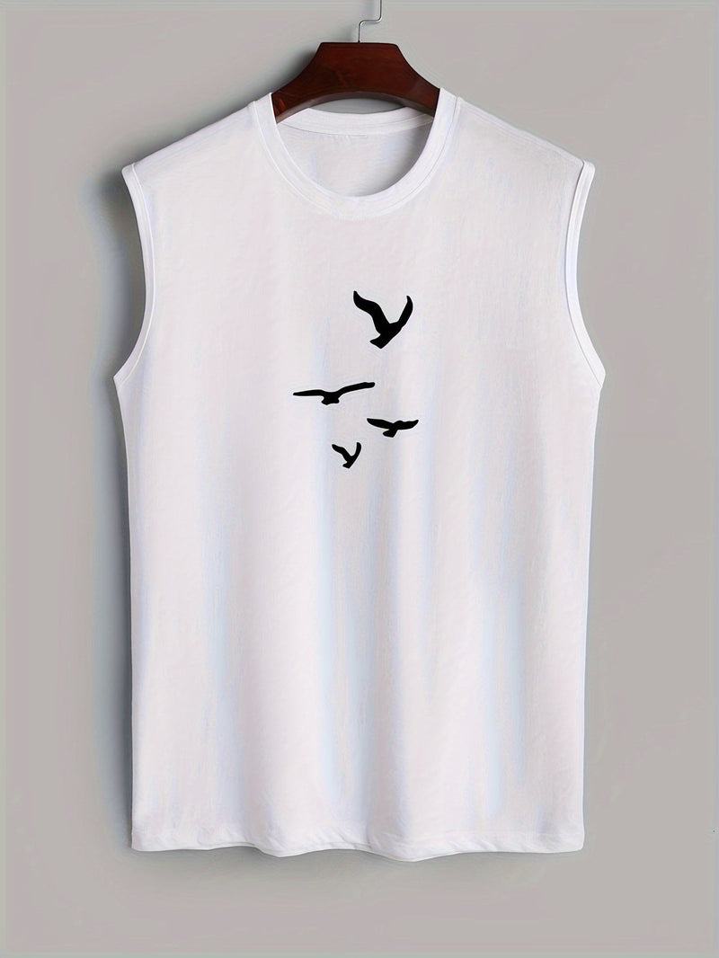 Sleeveless shirt with bird print cotton summer look - Noah (1+1 FREE)-White-M(48)-State of Style