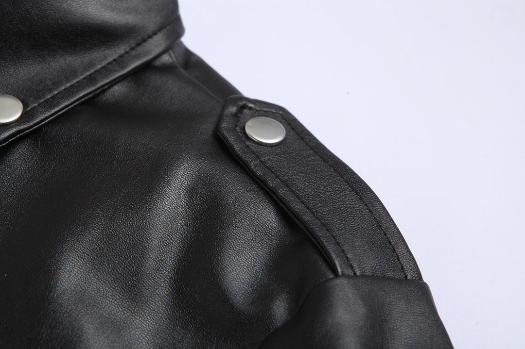 Slim Fit Leather Men's Motorcycle Jacket with Stand-Up Collar - Ryder-Black-XS-State of Style