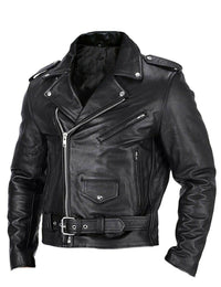 Slim Fit Leather Men's Motorcycle Jacket with Stand-Up Collar - Ryder-Black-XS-State of Style
