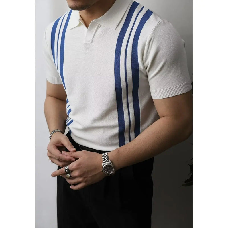 Slim Fit Men's Polo Shirt with Zip – Fabrizio-White Striped-S-State of Style
