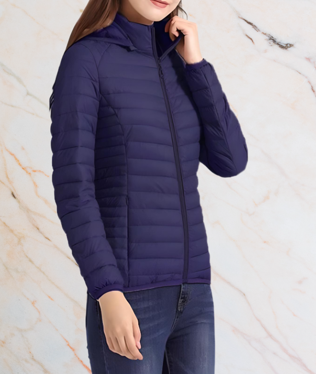 Slim Fit Puffy Jacket with Zipper | MAYLEE-S-Navy-State of Style