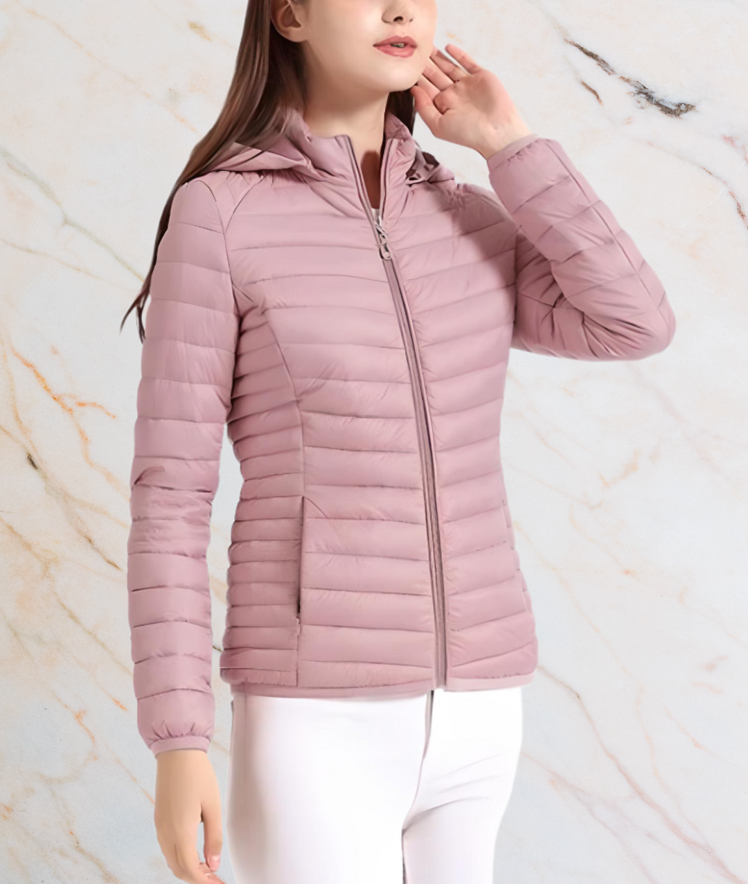 Slim Fit Puffy Jacket with Zipper | MAYLEE-S-Pink-State of Style