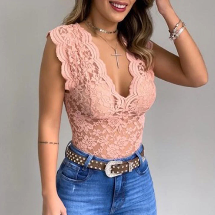 Slim Fit Sleeveless Lace Top - Elise-Pink-S-State of Style
