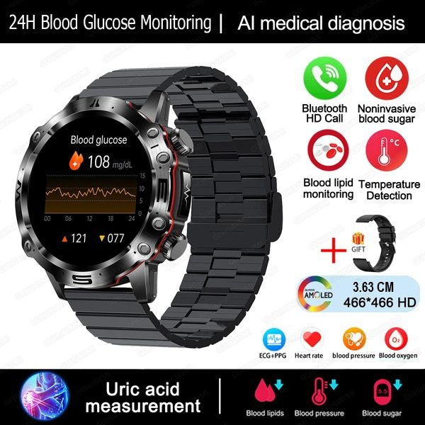 Smart Health Tracker with Glucose and ECG Measurement - HealthPro-Black Steel-State of Style