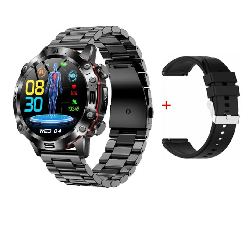 Smart Health Tracker with Glucose and ECG Measurement - HealthPro-Black Steel + Strap-State of Style