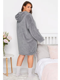 Snuggle Plus Oversized Teddy Hoodie Dress-Grey-3XL-State of Style