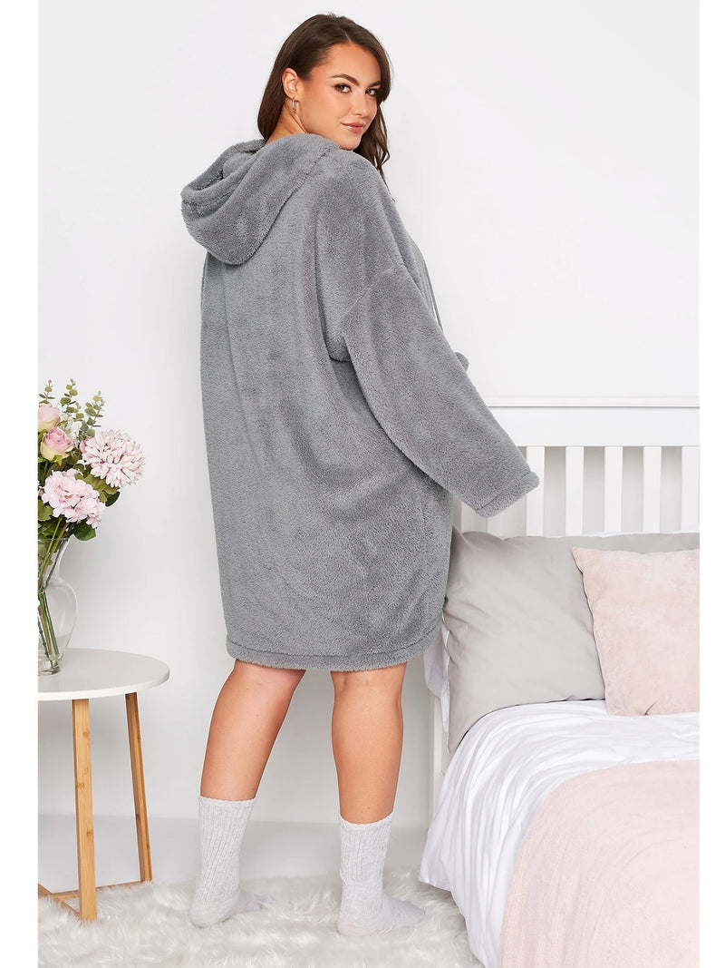 Snuggle Plus Oversized Teddy Hoodie Dress-Grey-3XL-State of Style