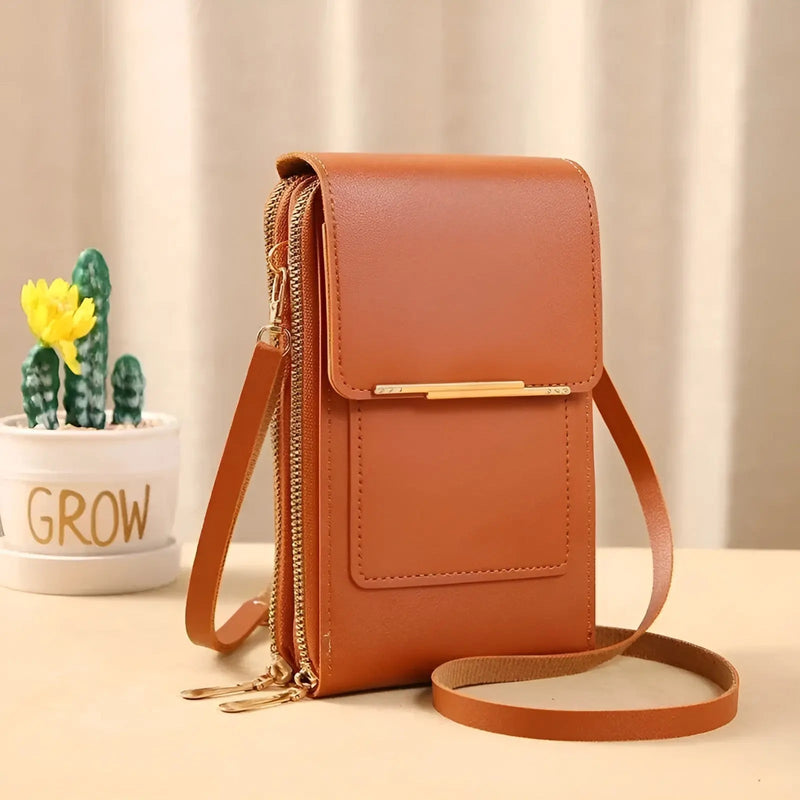 Soft Leather Shoulder Bag with Anti-Theft Protection - SafeTouch-Brown-State of Style