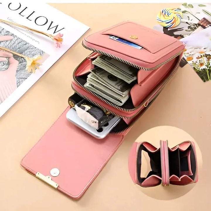 Soft Leather Shoulder Bag with Anti-Theft Protection - SafeTouch-Pink-State of Style