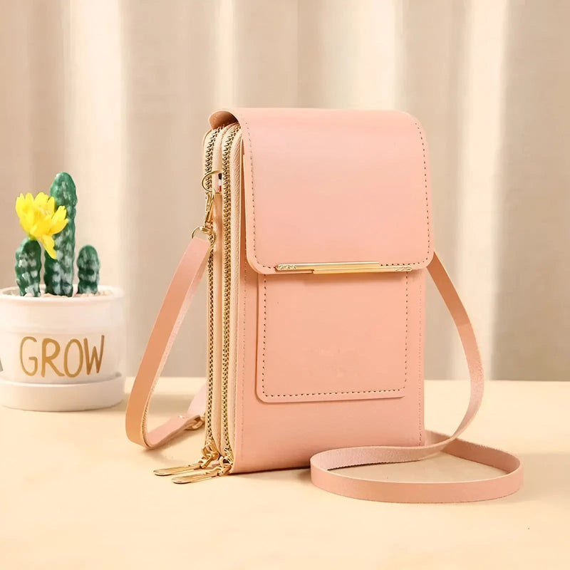 Soft Leather Shoulder Bag with Anti-Theft Protection - SafeTouch-Pink-State of Style