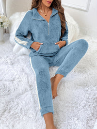 Soft Plush Lounge Pyjama Set with Colour Accents - Lyra-Brown-S-State of Style