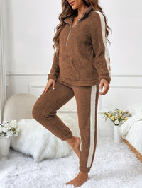 Soft Plush Lounge Pyjama Set with Colour Accents - Lyra-Brown-S-State of Style