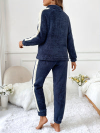 Soft Plush Lounge Pyjama Set with Colour Accents - Lyra-Brown-S-State of Style