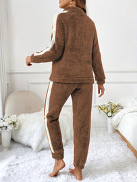 Soft Plush Lounge Pyjama Set with Colour Accents - Lyra-Brown-S-State of Style