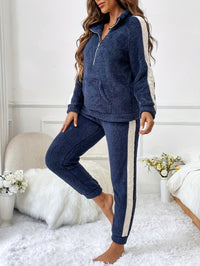 Soft Plush Lounge Pyjama Set with Colour Accents - Lyra-Navy Blue-S-State of Style