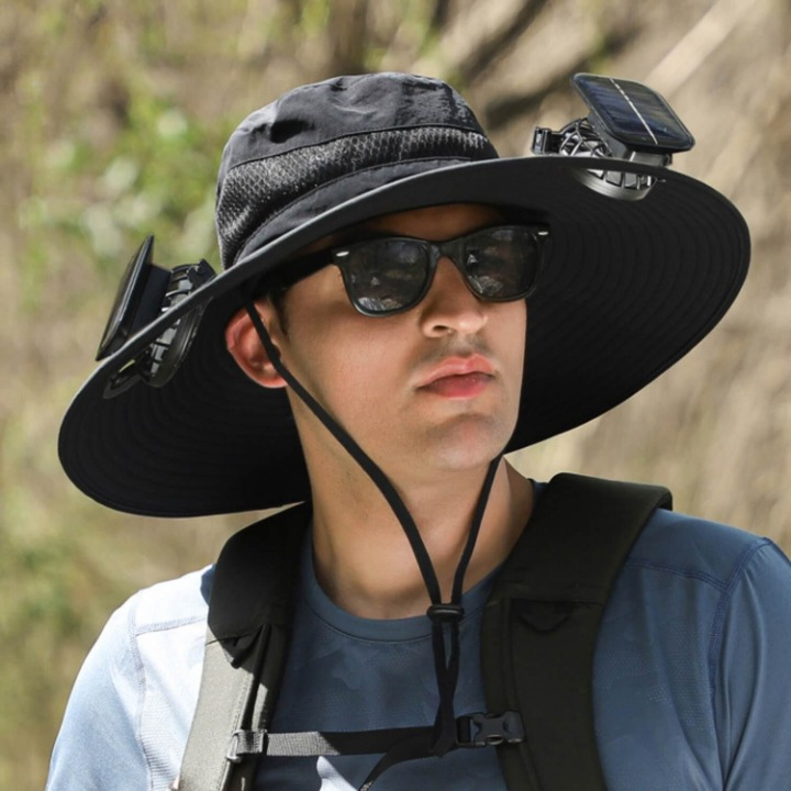 Solar energy hat with fan and UV protection - SolarCool™ VentiHat-Black-State of Style