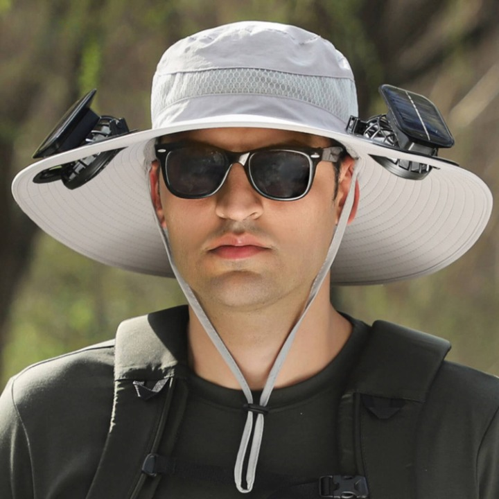 Solar energy hat with fan and UV protection - SolarCool™ VentiHat-Light grey-State of Style