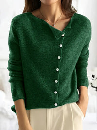 Solid Asymmetrical Buttoned Cardigan - Sienna-Dark Green-S-State of Style