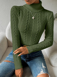 Solid Cable Knit Turtleneck Jumper for Women - Amara-Army Green-S-State of Style