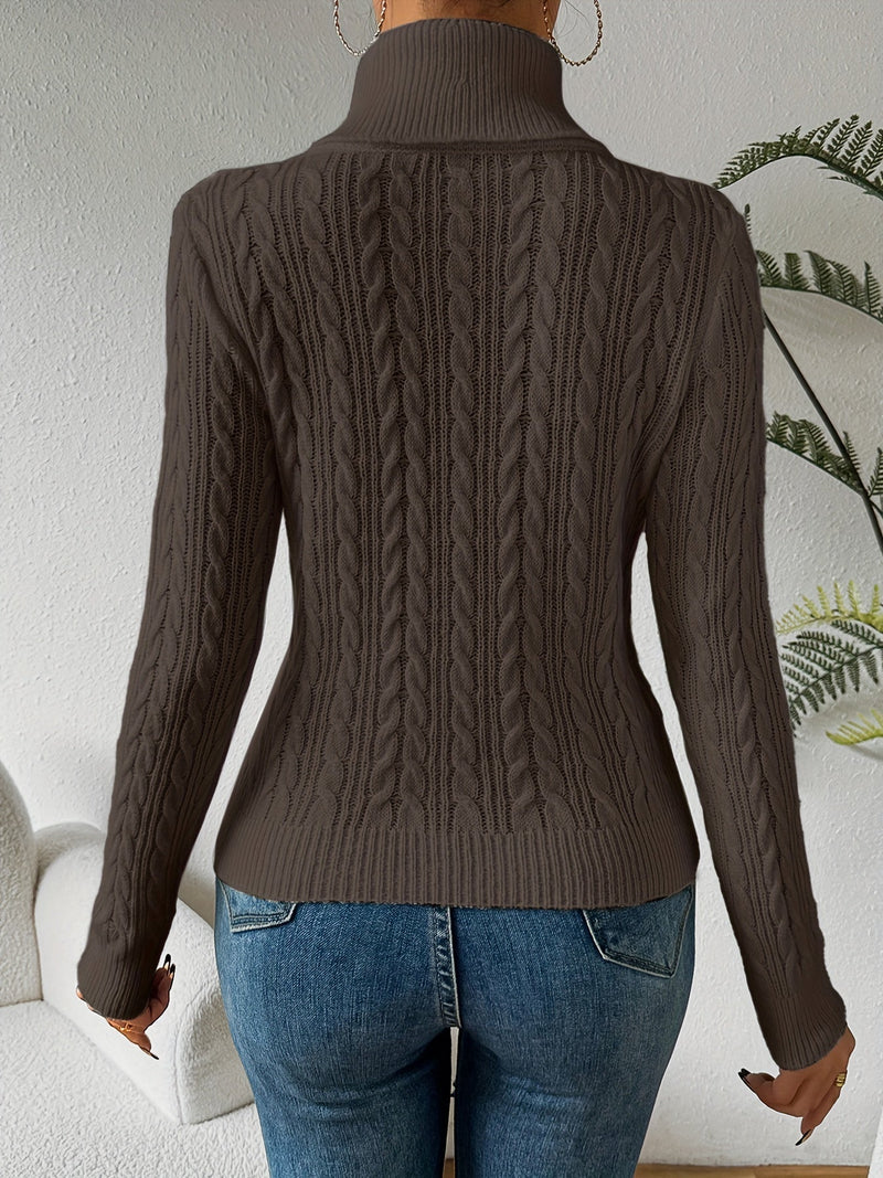 Solid Cable Knit Turtleneck Jumper for Women - Amara-White-S-State of Style