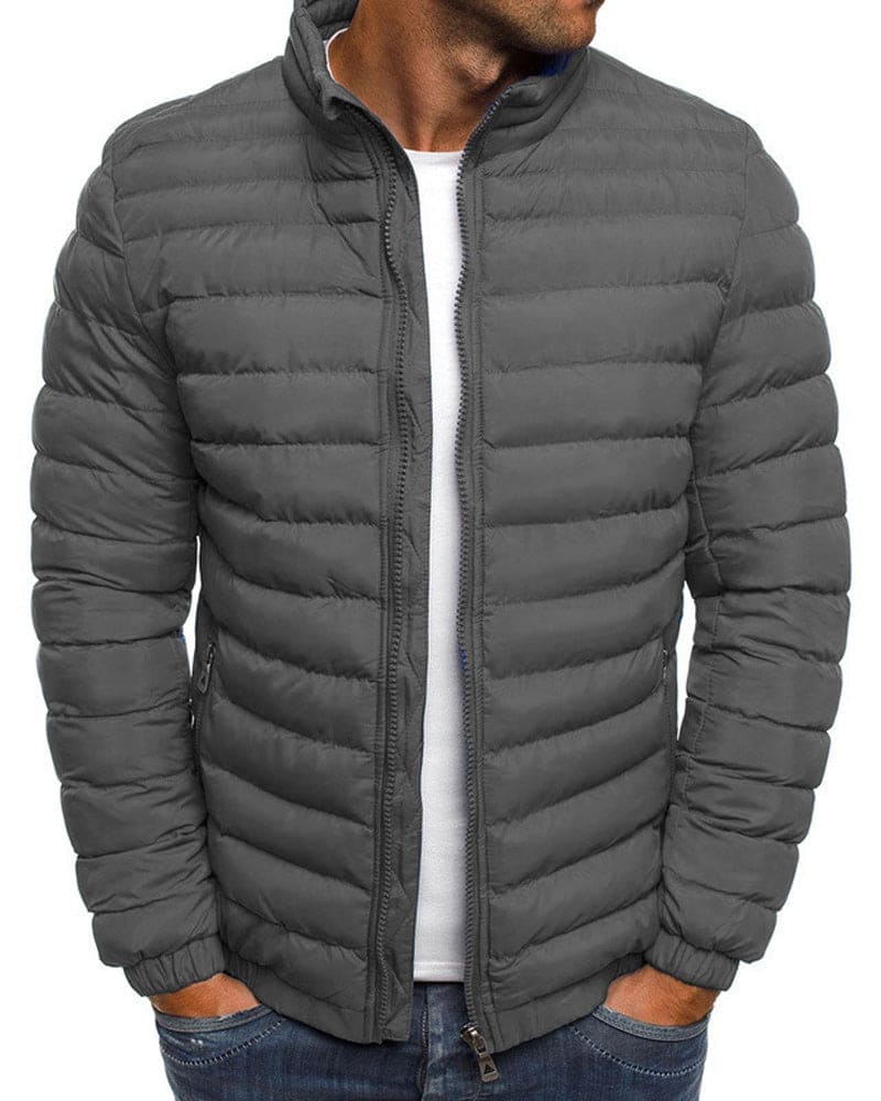 Solid Color Jacket with Zipper - Ethan-Grey-S-State of Style