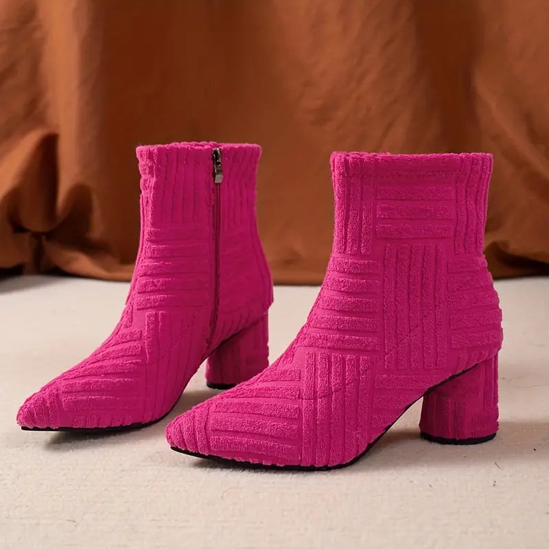 Solid-Coloured Women's Boots with Block Heel - Selene-Black-5-State of Style