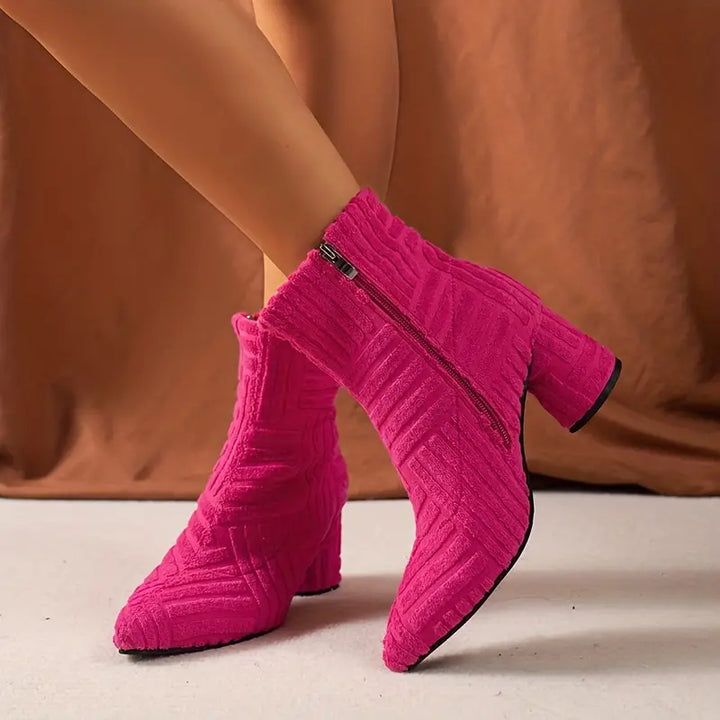 Solid-Coloured Women's Boots with Block Heel - Selene-Pink-5-State of Style