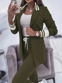 Sophie Casual Striped Streetwear Set-Olive Green-M-State of Style