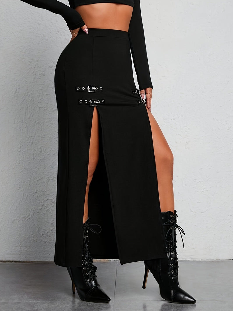Sophie High-Waisted Split Skirt - Black-S-State of Style
