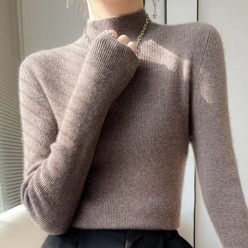 Sophie Knitted Women’s Jumper with Mock Turtleneck-Dark Brown-S-State of Style