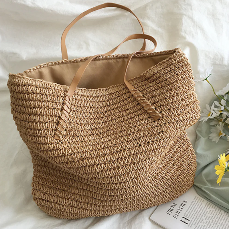 Spacious Handbag with Sturdy Shoulder Strap - TerraWoven-Brown-State of Style