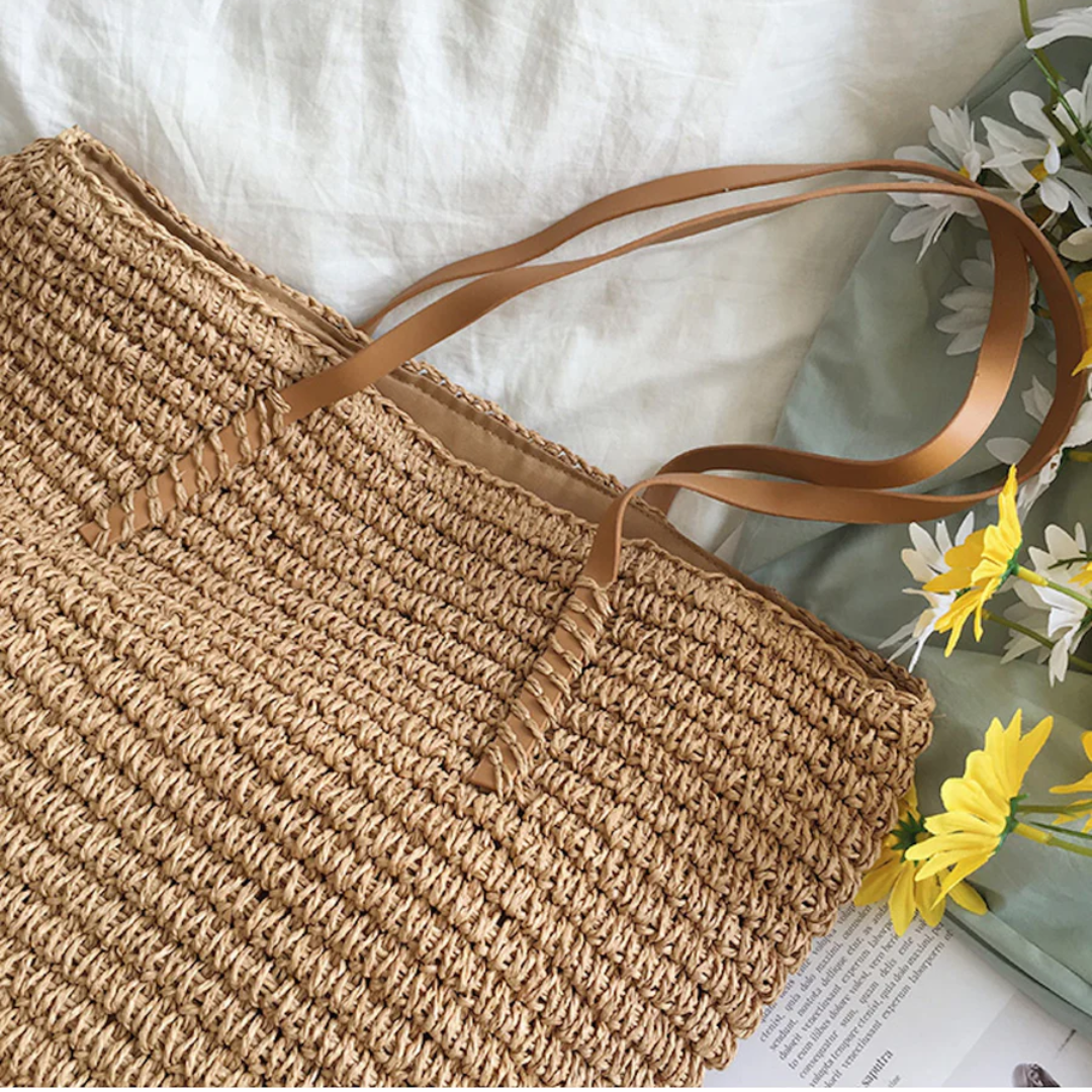 Spacious Handbag with Sturdy Shoulder Strap - TerraWoven-Brown-State of Style