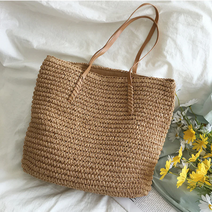 Spacious Handbag with Sturdy Shoulder Strap - TerraWoven-Brown-State of Style
