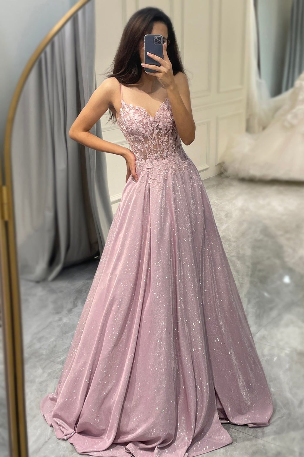 Sparkling Blush A-Line Ball Gown - Clara-Blush Pink-S-State of Style