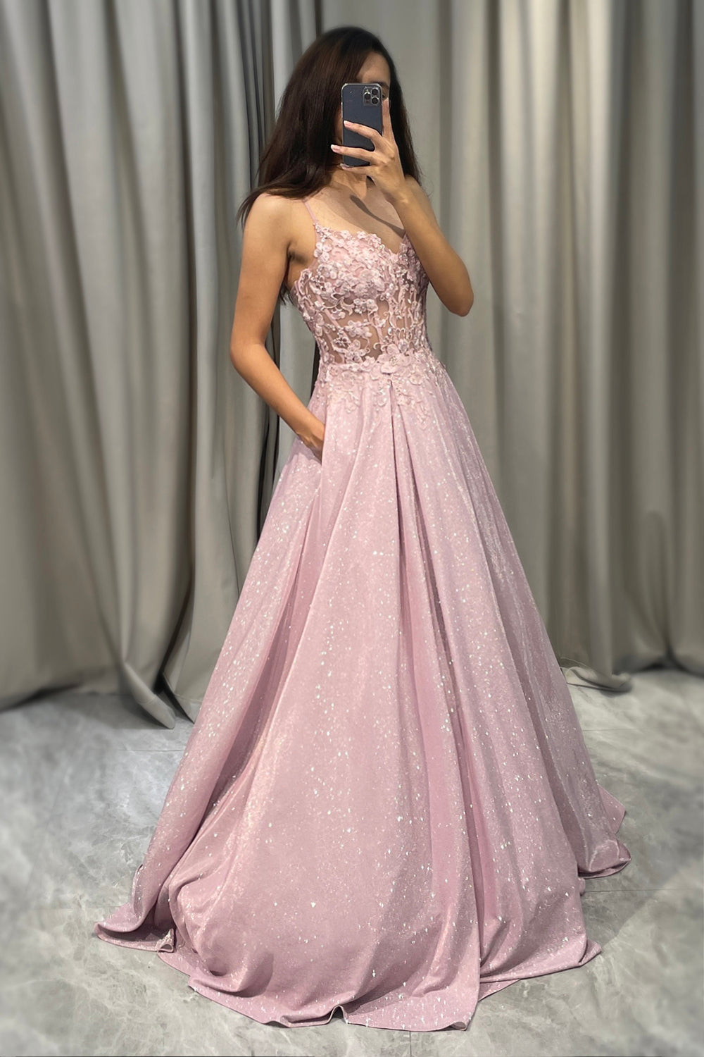 Sparkling Blush A-Line Ball Gown - Clara-Blush Pink-S-State of Style