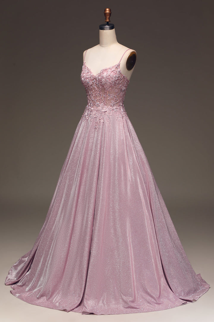 Sparkling Blush A-Line Ball Gown - Clara-Blush Pink-S-State of Style