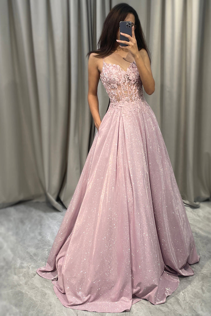 Sparkling Blush A-Line Ball Gown - Clara-Blush Pink-S-State of Style