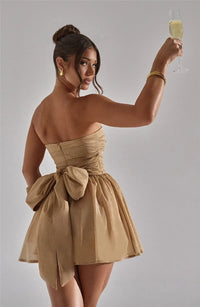 Sparkling mini dress for special occasions – Alina-Khaki-S-State of Style