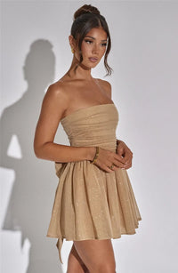 Sparkling mini dress for special occasions – Alina-Khaki-S-State of Style