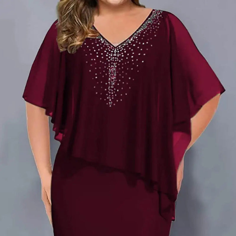 Sparkling Plus-Size Summer Soirée Dress-Wine Red-2XL-State of Style