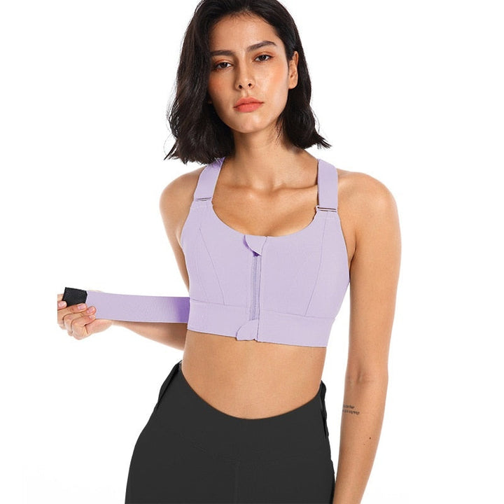 Sports bra with zip & back support – buy 1, get 1 free – Livia-Light violet-S-State of Style