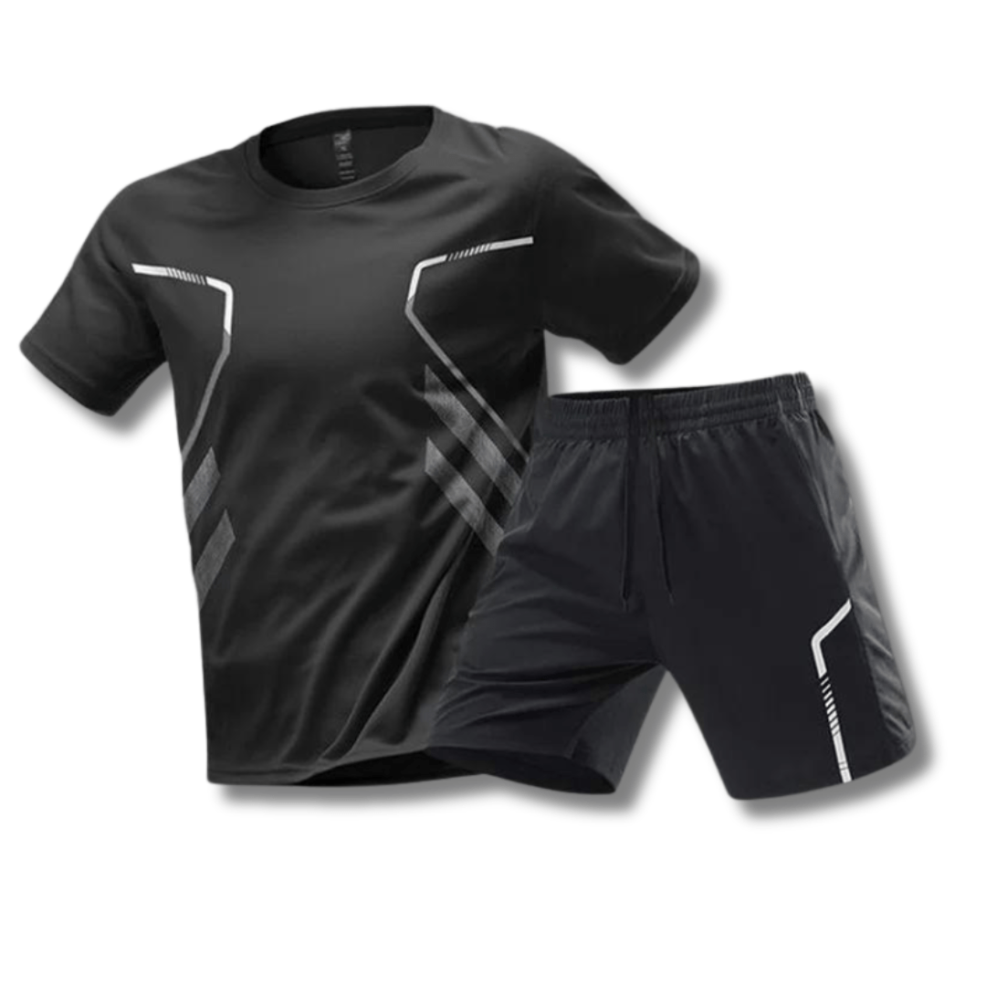 Sports outfit for men – T-shirt and shorts for training & leisure-Black-M-State of Style