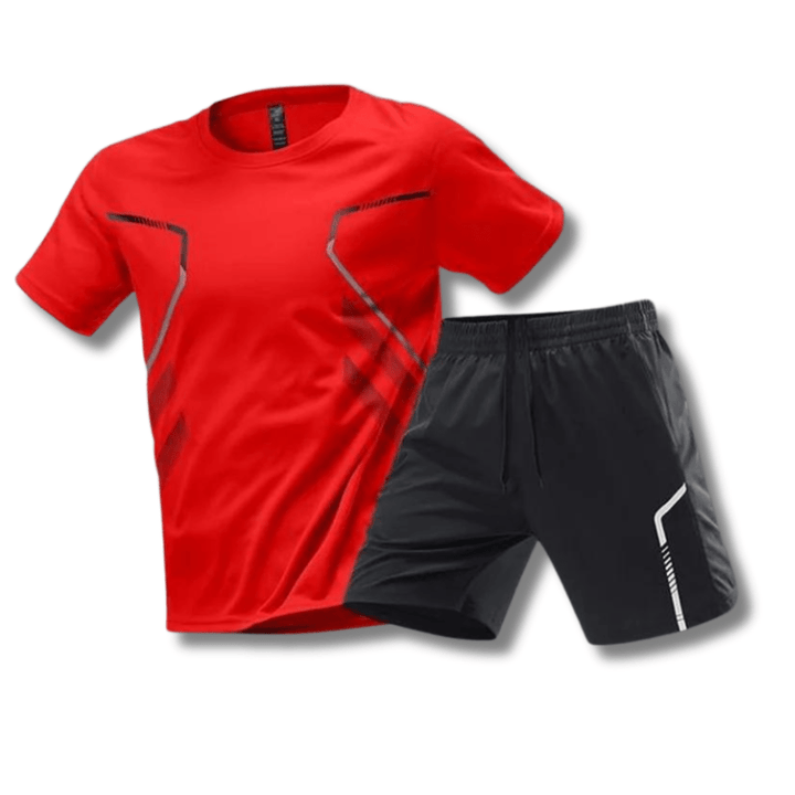 Sports outfit for men – T-shirt and shorts for training & leisure-Red-M-State of Style