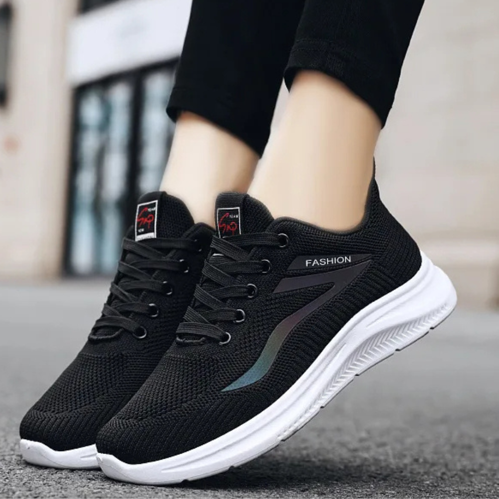 Sporty Orthopedic Women's Walking Shoes - FitWalk-5-Black-State of Style