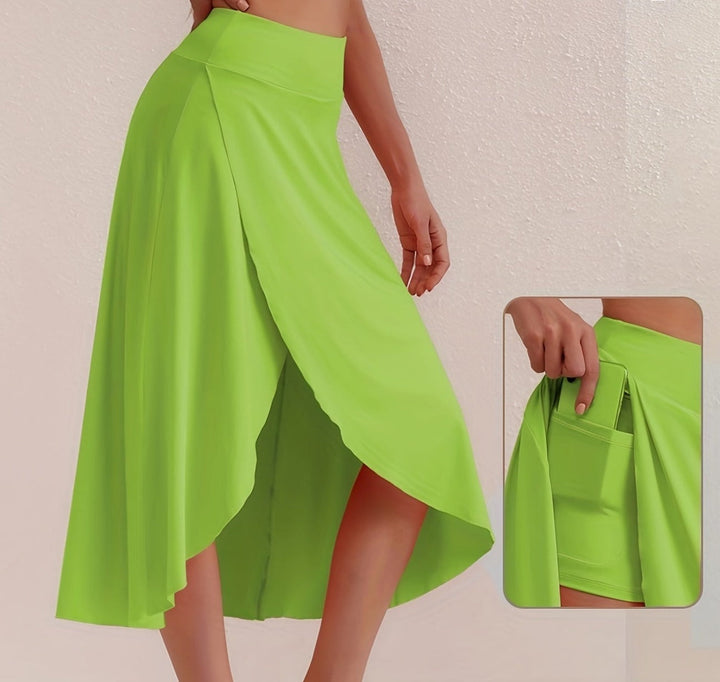 Sporty women's skirt with a high waistband & asymmetric cut – Alexia-Army green-S-State of Style