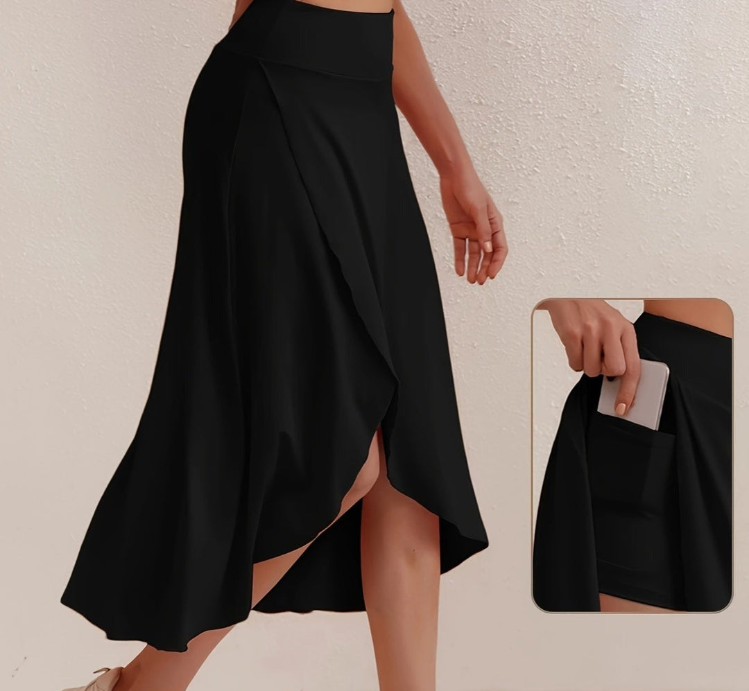 Sporty women's skirt with a high waistband & asymmetric cut – Alexia-Black-S-State of Style